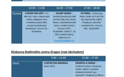 Program rodinného centra 2021/2022