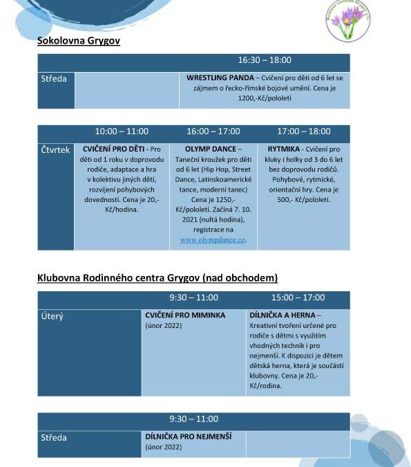 Program rodinného centra 2021/2022